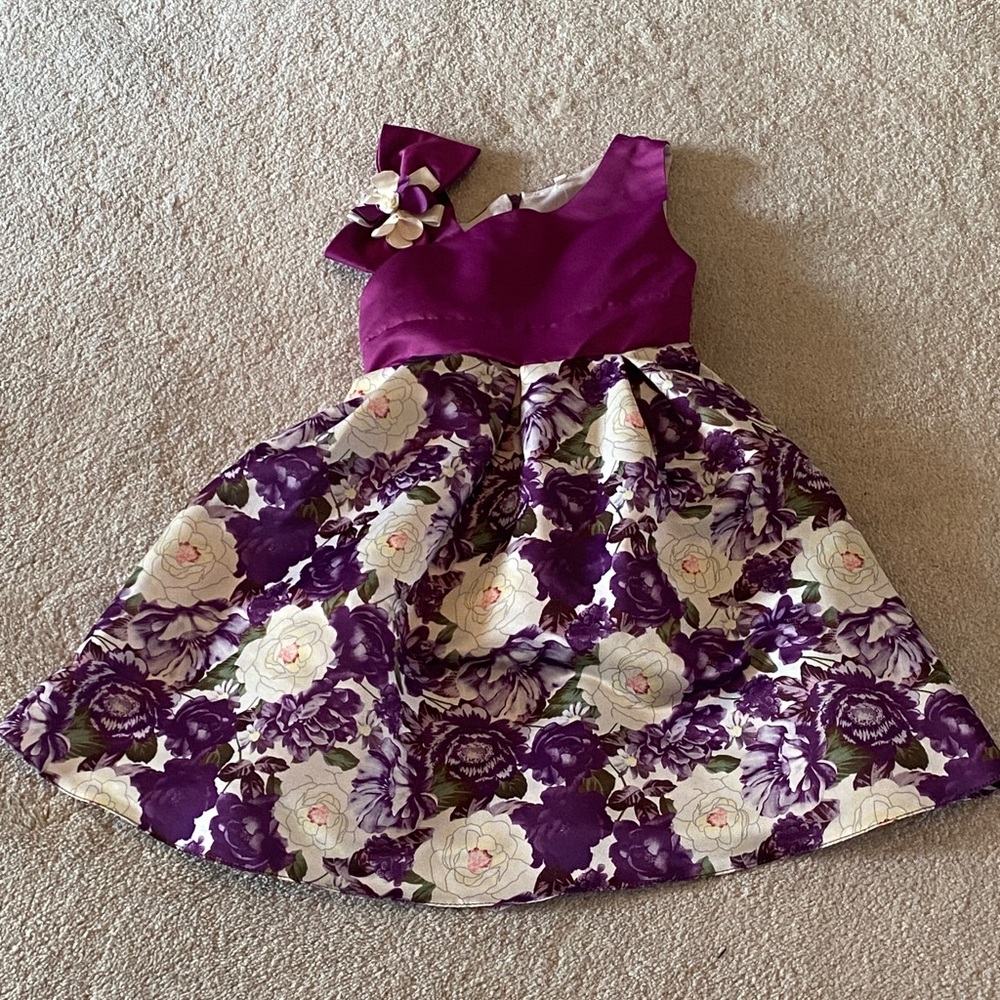 Elegant Kids Floral Dress in Purple and Cream